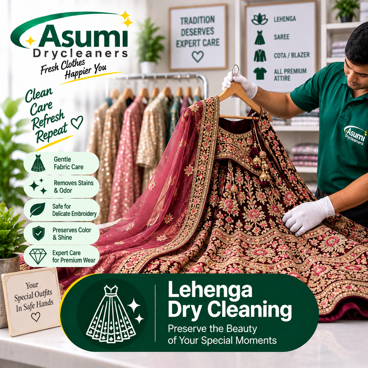 Lehenga Dry Cleaning Service in Chakdaha - Asumi Dry Cleaners